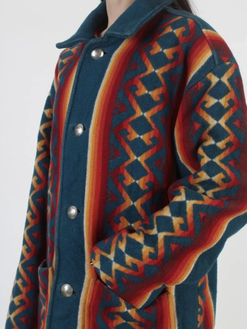 Pendleton Mens Women Aztec Wool Native American Barn Coat Concho Jacket 44 Large